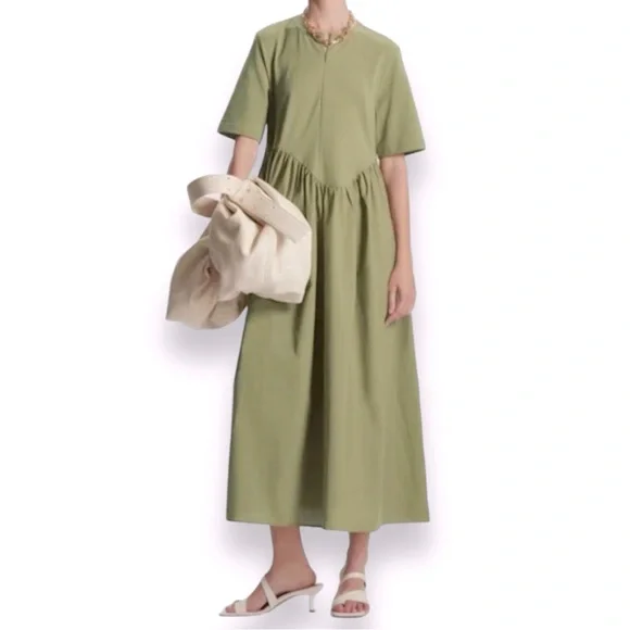 COS Oversized Asymmetrical Waist Zip Front Dress Size XS in Khaki